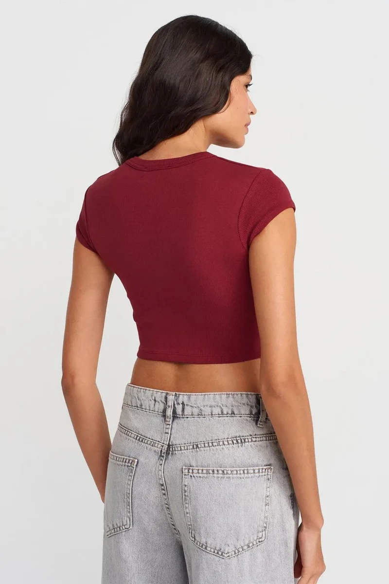 Dilvin Burgundy Red DILVIN Women's Slim Fit Crop Crew Neck T-Shirt for Women | Best Price UAE