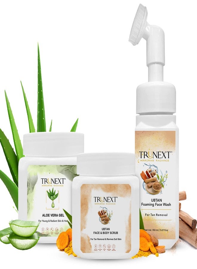 TRUNEXT Aloe Vera Gel Face Moisturizer For Oily Skin 200ml, Ubtan Face & Body Scrub For Women & Men Exfoliation And Dead Skin Removal 200ml, Ubtan Foaming Facewash For Oily Skin Women Skin Care 150ml (Combo Pack Of 3) - Image 2