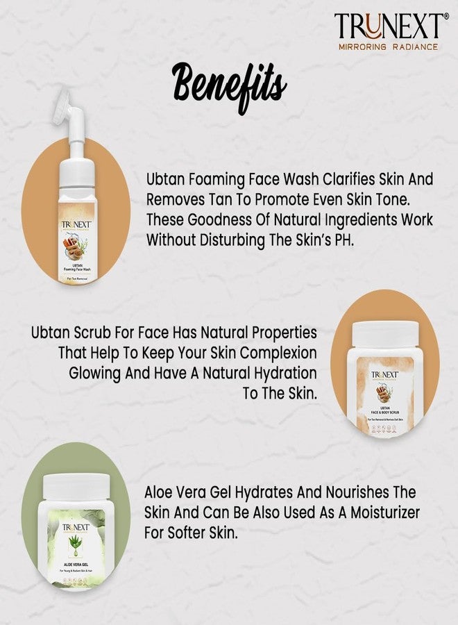 TRUNEXT Aloe Vera Gel Face Moisturizer For Oily Skin 200ml, Ubtan Face & Body Scrub For Women & Men Exfoliation And Dead Skin Removal 200ml, Ubtan Foaming Facewash For Oily Skin Women Skin Care 150ml (Combo Pack Of 3) - Image 4