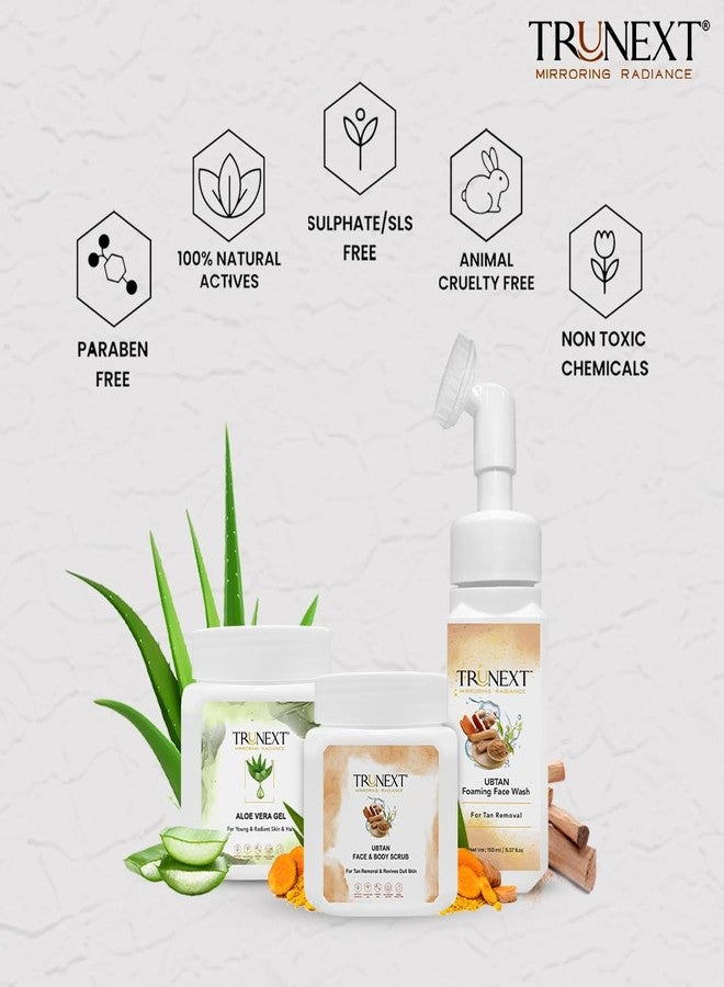TRUNEXT Aloe Vera Gel Face Moisturizer For Oily Skin 200ml, Ubtan Face & Body Scrub For Women & Men Exfoliation And Dead Skin Removal 200ml, Ubtan Foaming Facewash For Oily Skin Women Skin Care 150ml (Combo Pack Of 3) - Image 5