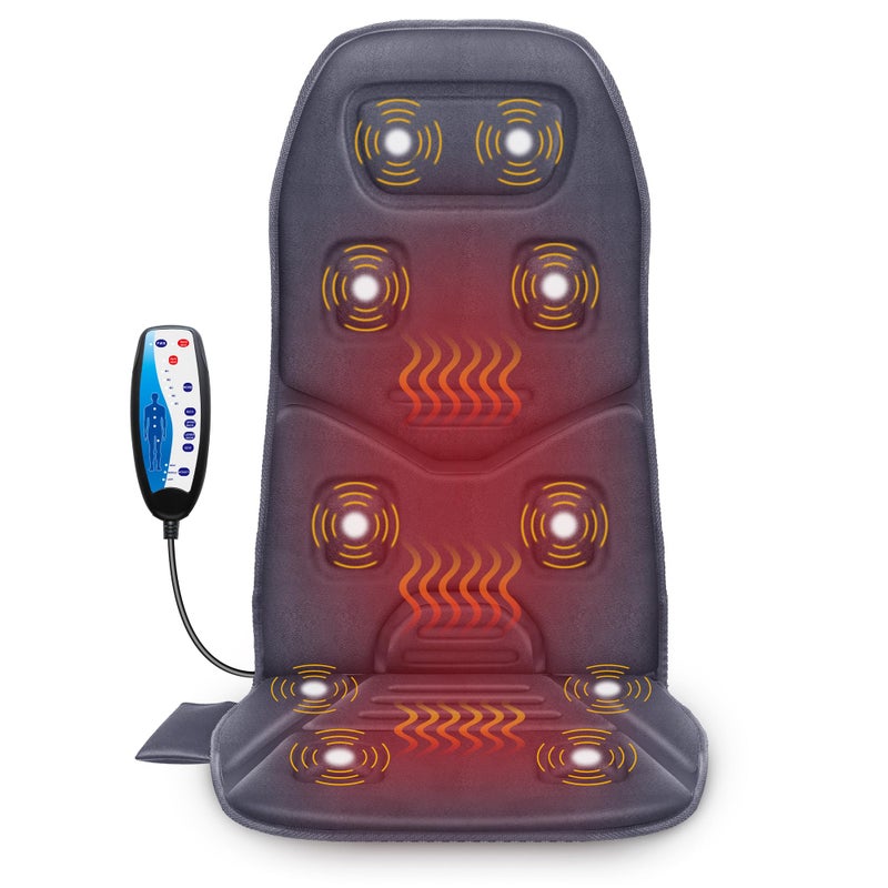 COMFIER مدلك ظهر كومفير مع حرارة، 10 محركات اهتزاز لمقعد المدلك، وسادة تدليك للكرسي، وسادة كرسي مدفأة، دافئ للكرسي، هدايا لكبار السن، الأم، الأب (رمادي) - Image 1