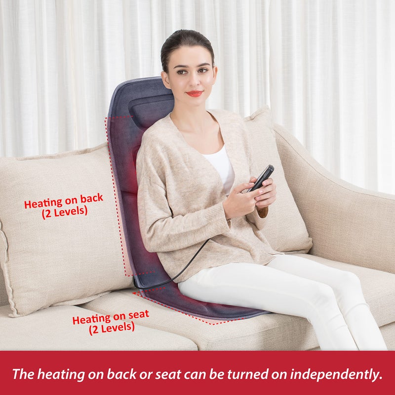 COMFIER مدلك ظهر كومفير مع حرارة، 10 محركات اهتزاز لمقعد المدلك، وسادة تدليك للكرسي، وسادة كرسي مدفأة، دافئ للكرسي، هدايا لكبار السن، الأم، الأب (رمادي) - Image 3