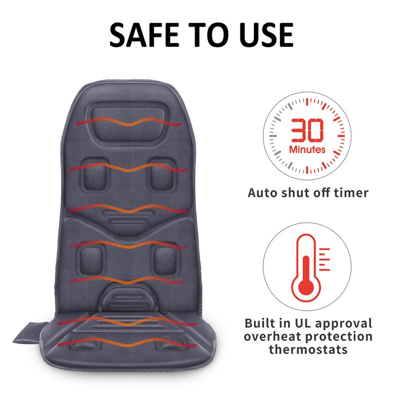 COMFIER مدلك ظهر كومفير مع حرارة، 10 محركات اهتزاز لمقعد المدلك، وسادة تدليك للكرسي، وسادة كرسي مدفأة، دافئ للكرسي، هدايا لكبار السن، الأم، الأب (رمادي) - Image 5