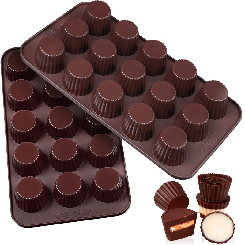 Webake Chocolate Moulds Silicone Peanut Butter Cup Mould 2 Pcs for Snack Size Peanut Butter Cup Chocolate Keto Fat Bomb