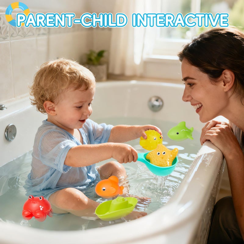 AMCHSURI Baby Bath Toys for Kids Ages 1-3, 16PCS | Easy Clean Mold Free Bath Toys Toddlers 2-4 | Bathtub Pool Water Table Toys for Babies & Toddlers | Bath Boats Spoons Bucket Watering Can Tub Toy for Toddlers - Image 4