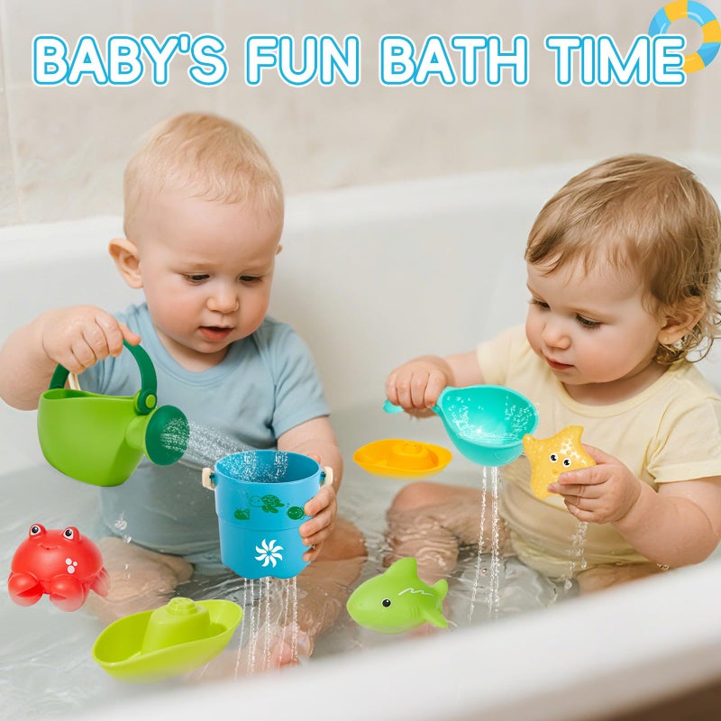 AMCHSURI Baby Bath Toys for Kids Ages 1-3, 16PCS | Easy Clean Mold Free Bath Toys Toddlers 2-4 | Bathtub Pool Water Table Toys for Babies & Toddlers | Bath Boats Spoons Bucket Watering Can Tub Toy for Toddlers - Image 2