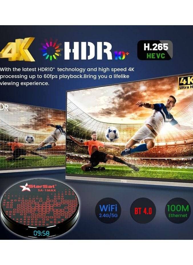StarSat - StarSat SA-1Max 4K Smart TV Box Android 11.0 4GB 32GB Dual-Band WiFi BT USB LAN Media Box Black Red - Image 1
