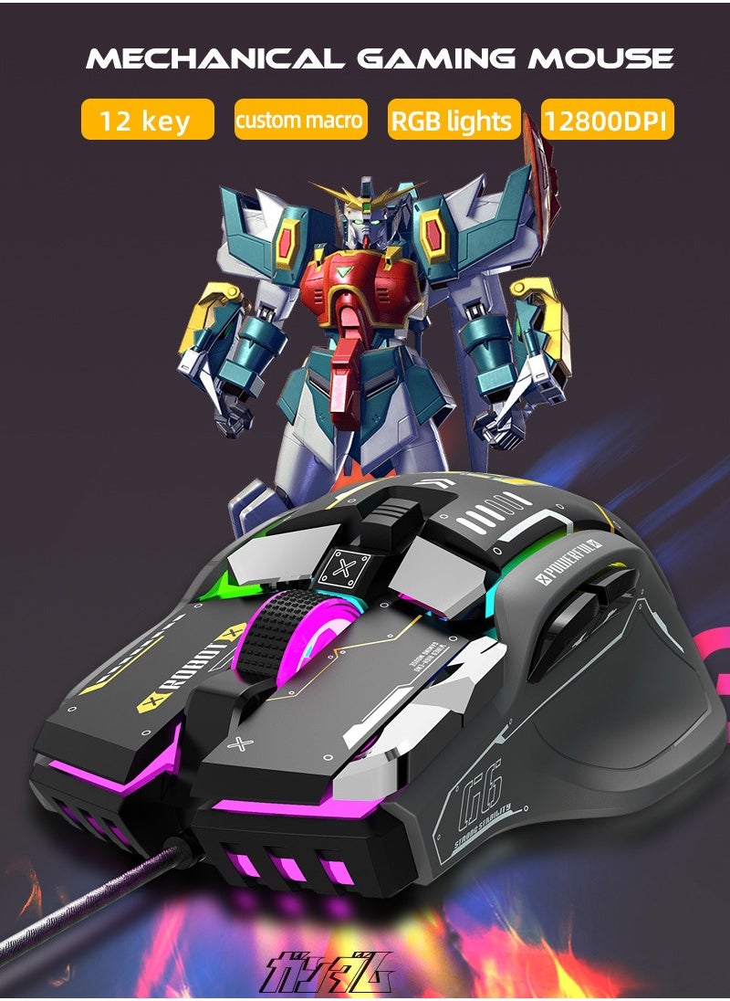 HXSJ - G6 Wired Gaming Mouse Macro Programming  RGB Light Mechanical Mice - Image 1