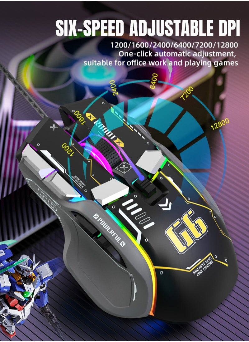 HXSJ - G6 Wired Gaming Mouse Macro Programming  RGB Light Mechanical Mice - Image 1