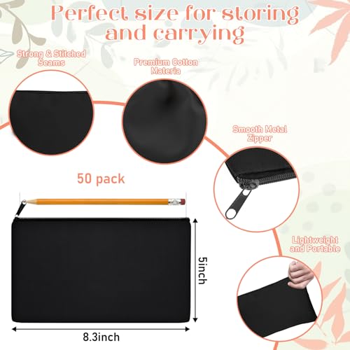 Legigo 50 Pack Blank DIY Craft Bags Black Canvas Pencil Pouches MultiPurpose Travel Toiletry Bags 83 5 Inch - Image 3