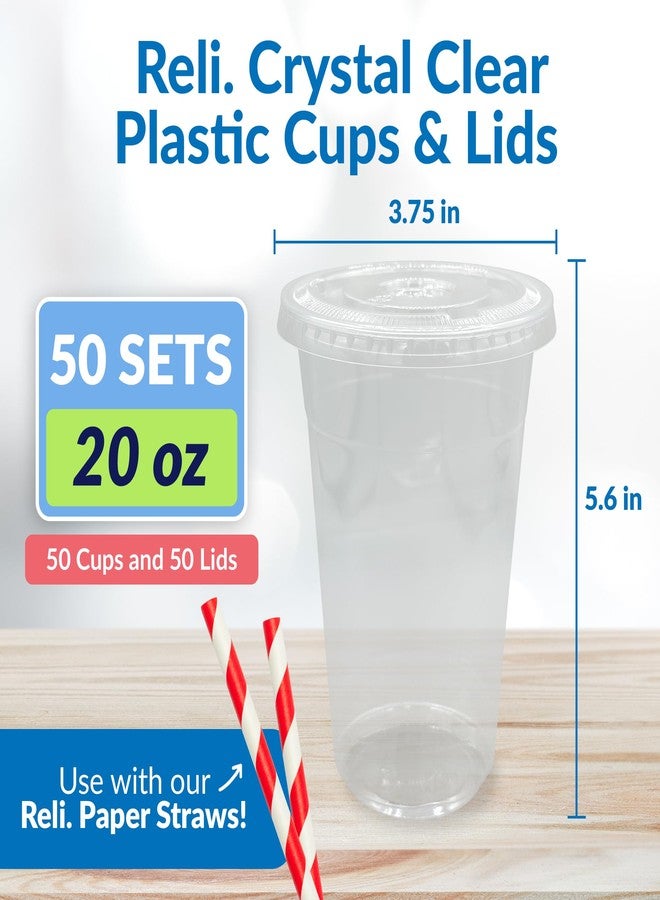 Reli. Plastic Cups with Lids 20 oz | 50 Sets | Clear Plastic Cups with Lids | To Go, Leak Proof | Use for Smoothies, Iced Coffee - Image 2