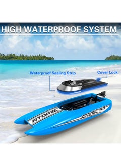 VOLANTEXRC Remote Control Boats For Pools And Lakes 20+Mph Atomicxs High Speed Rc Boat For Kids Or Adults Toy Boat Gifts With 2 Batteries & Reverse Function (795-5 Blue)  - Image 5
