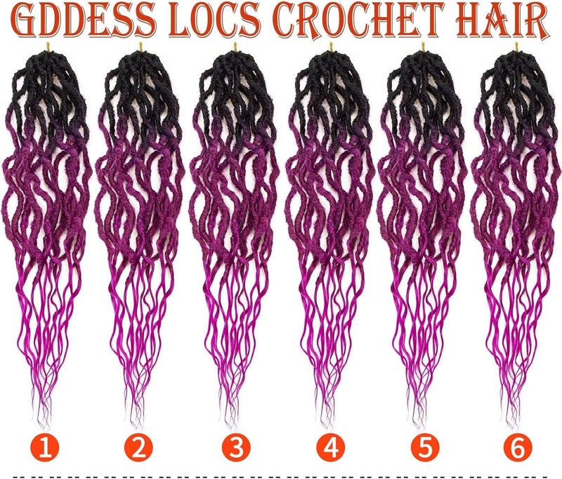 SuyiIRL Faux Locs Crochet Hair For Black Women Soft Locs 24 Inch Goddess Crochet Hair Curly Ends Dreadlocks Boho Style Synthetic Braiding Hair Extensions (24 Inch, 6 Packs 72 Strands,1b/Purple) - Image 4