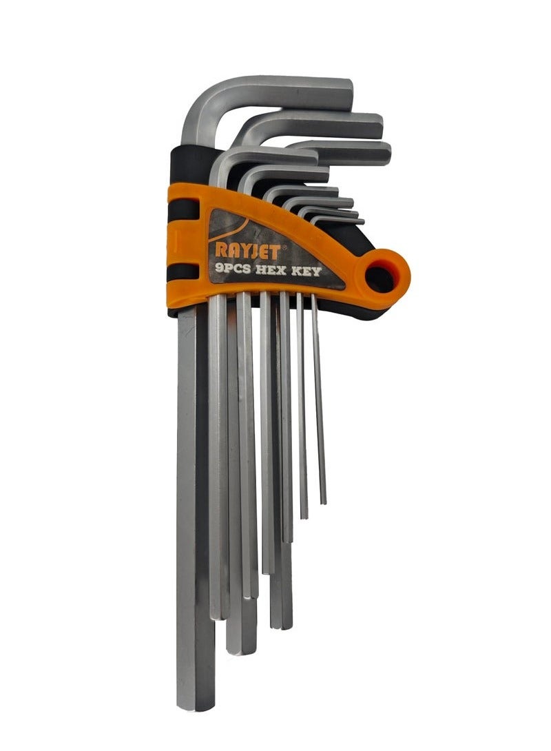 رايجيت مجموعة مفاتيح ربط قصيرة ذات رأس مسطح سداسي مكونة من 9 قطع | فولاذ الكروم الفاناديوم ذو الصلابة العالية | 1.5-10 مم الحجم الكامل | محمولة وغير قابلة للانزلاق | أداة صيانة دقيقة! - Image 1