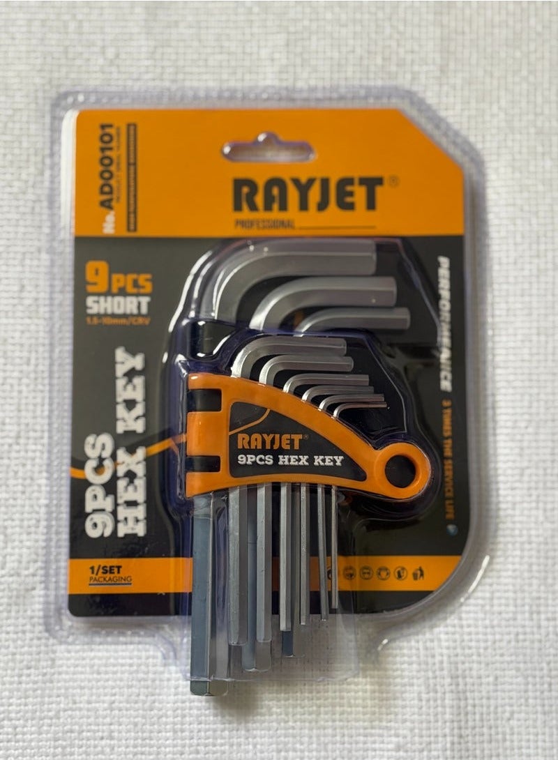 رايجيت مجموعة مفاتيح ربط قصيرة ذات رأس مسطح سداسي مكونة من 9 قطع | فولاذ الكروم الفاناديوم ذو الصلابة العالية | 1.5-10 مم الحجم الكامل | محمولة وغير قابلة للانزلاق | أداة صيانة دقيقة! - Image 3