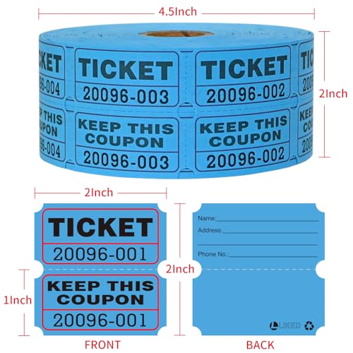 L LIKED Raffle Tickets Double Rolls 1000 Per Roll 50/50 Raffle Tickets for Events,Carnivals, Entry, Class Reward, Prizes(Blue) - Image 2
