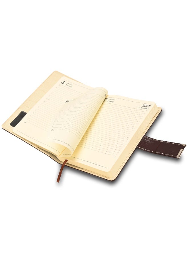 FIS 2027 Diary, A5 Size Diary(148x210mm), Bonded Leather Materials, 2 Side Padded Sewn Jacket, Round Corners, Magnetic Lock, English, 70gsm Italian Ivory Paper, Burgundy Color-FSDI86E27D04 - Image 5