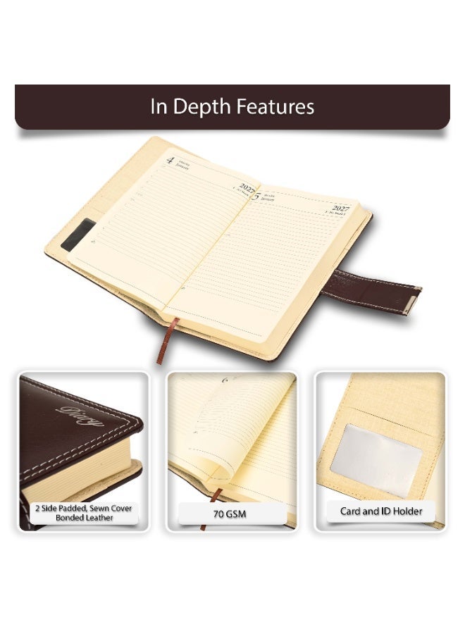 FIS 2027 Diary, A5 Size Diary(148x210mm), Bonded Leather Materials, 2 Side Padded Sewn Jacket, Round Corners, Magnetic Lock, English, 70gsm Italian Ivory Paper, Burgundy Color-FSDI86E27D04 - Image 3