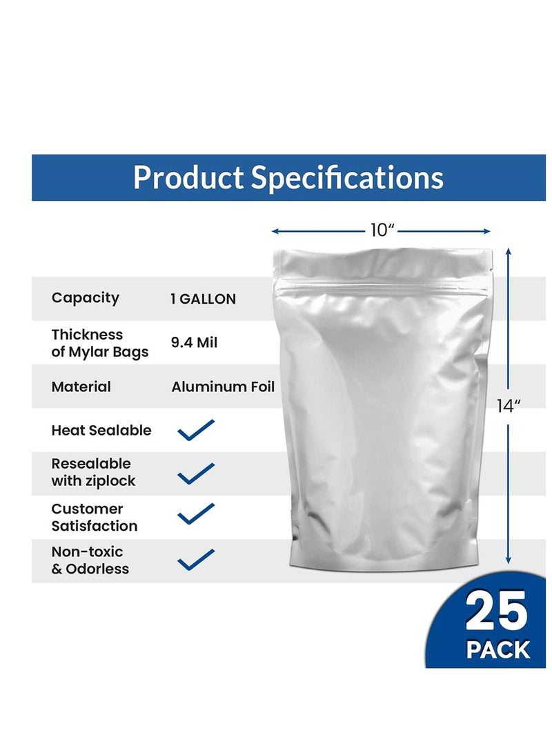 Y&D Mylar Bags For Food Storage, 25PCS 9.4 Mil Thick Vacuum Resealable Ziplock Pouches, Long Term Large Sealing Bag Refrigerator Preservation Eco-Friendly for Kitchen Camping Hiking Storage  - Image 5