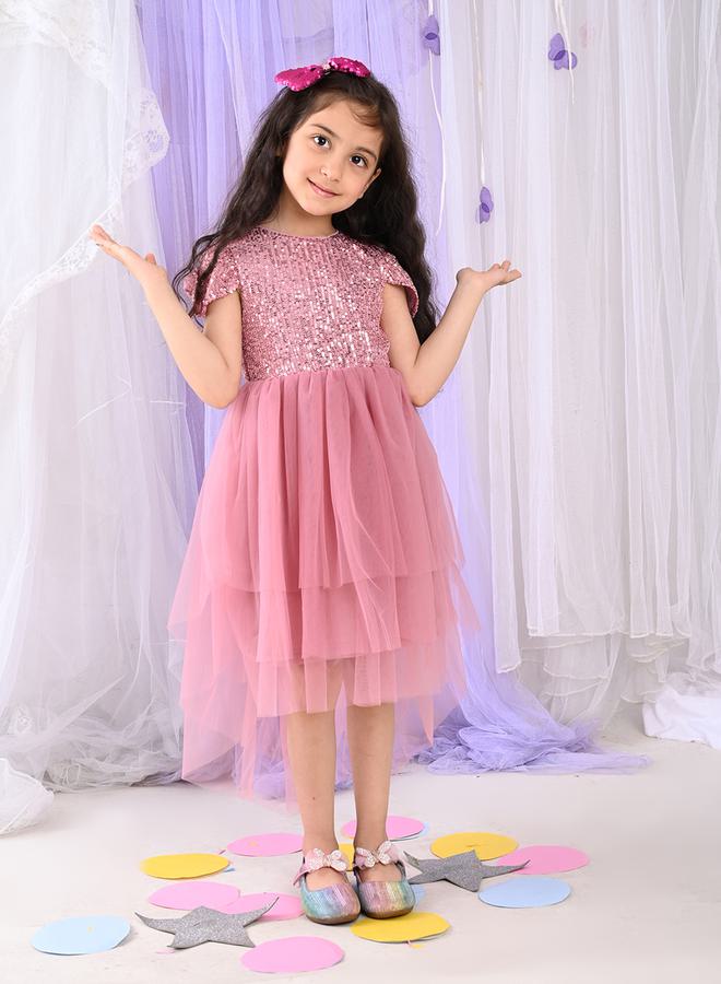 LILPICKS Sequin Detail Mesh Layer Hem Dress by Styli - Image 4