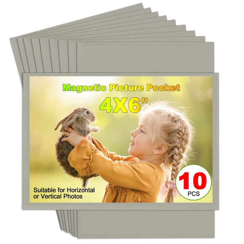 CHUNNIAO SliverGrey Magnetic Picture Frame 4X6 for Refrigerator 10 PackPhoto Magnets Sleeves