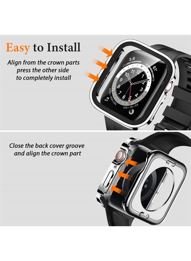 Amizee 2 in 1 Case [2-Pack] Compatible with Apple Watch Series 8 Series 7 45mm with Built-in Screen Protector, Straight Edge Hard PC Full Body Protective Cover for iWatch 45mm, Silver - Image 5