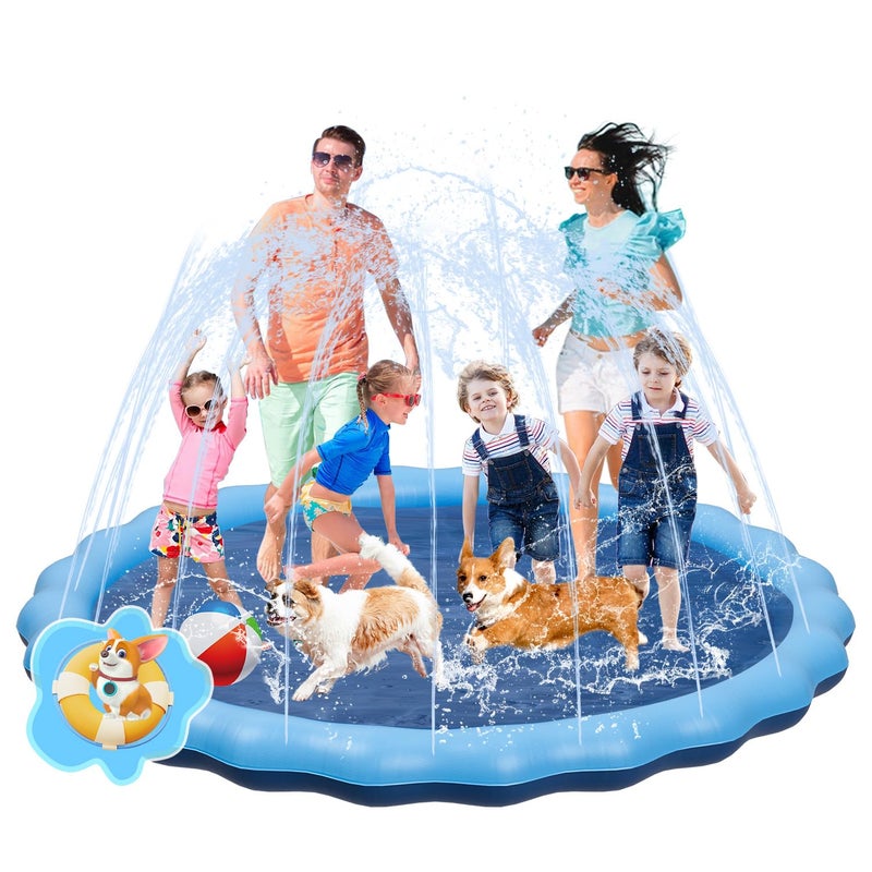 YSJILIDE Splash Pad for Kids and Dog  Non-Slip Large Sprinkler Splash Play Mat  120"" Sprinkler Pool for Outside Backyard Dog Pool - Image 1