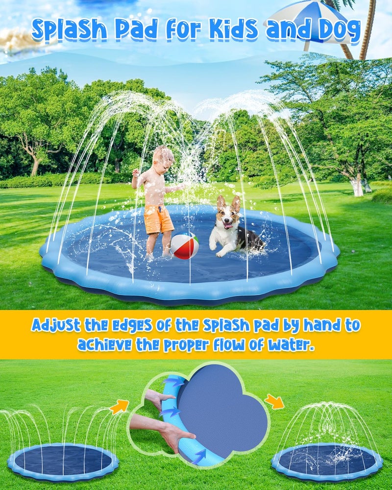 YSJILIDE Splash Pad for Kids and Dog  Non-Slip Large Sprinkler Splash Play Mat  120"" Sprinkler Pool for Outside Backyard Dog Pool - Image 2