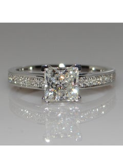 Square Princess Cut Simulated Women Ring Four Claw Design Simple Fashionable Zirconia Wedding Band White Gold