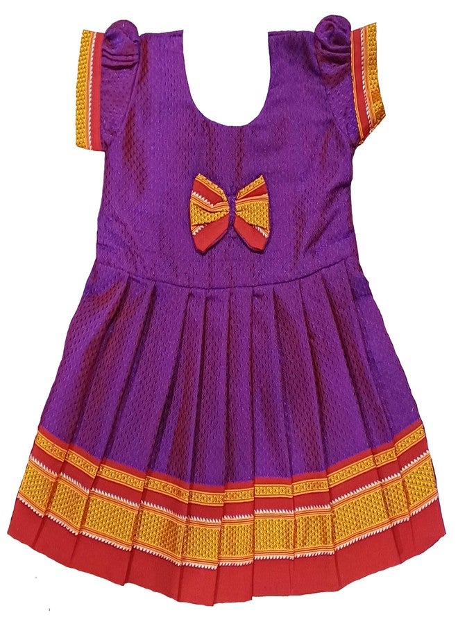 LUSTER Girls Khan Knee Length Frock Balloon Sleeve (Age 6M to 5Y) (6-12 Months, Purple) Maharashtrian Traditional Pure Material Khan - Image 1