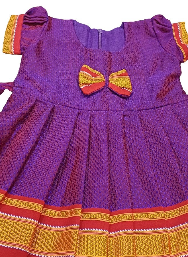 LUSTER Girls Khan Knee Length Frock Balloon Sleeve (Age 6M to 5Y) (6-12 Months, Purple) Maharashtrian Traditional Pure Material Khan - Image 5