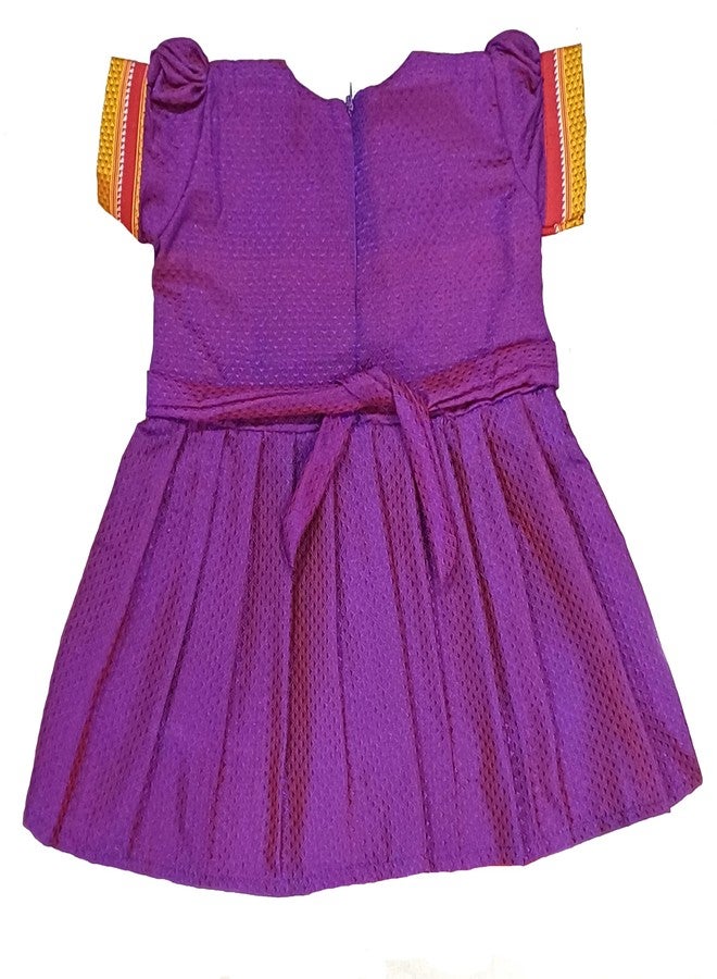 LUSTER Girls Khan Knee Length Frock Balloon Sleeve (Age 6M to 5Y) (6-12 Months, Purple) Maharashtrian Traditional Pure Material Khan - Image 2