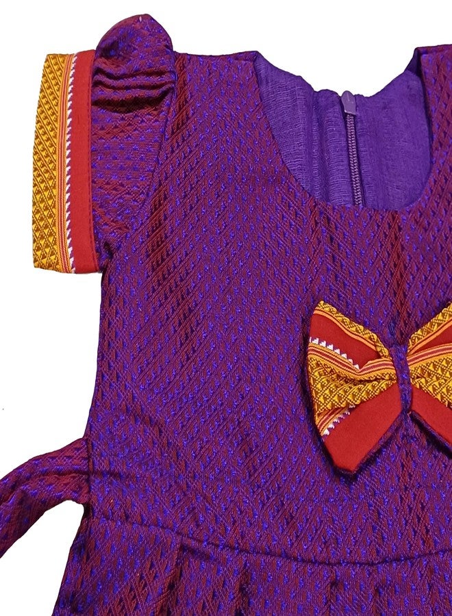 LUSTER Girls Khan Knee Length Frock Balloon Sleeve (Age 6M to 5Y) (6-12 Months, Purple) Maharashtrian Traditional Pure Material Khan - Image 4
