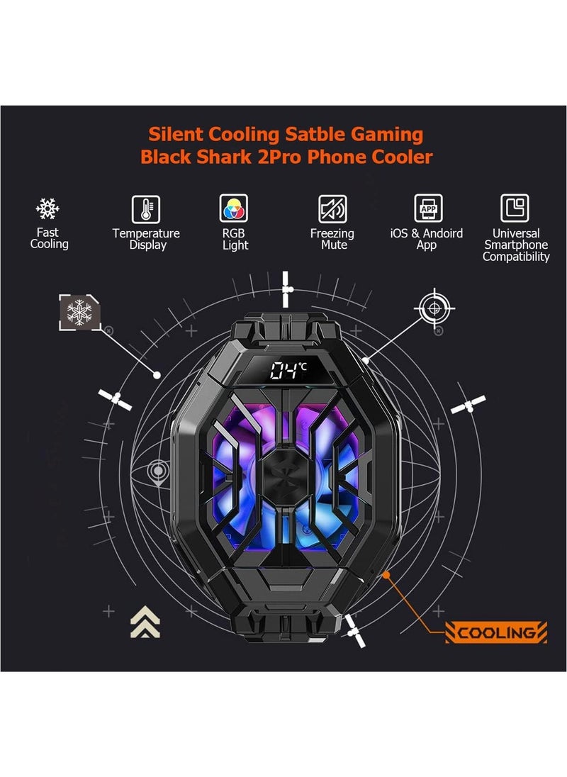 BlackShark Phone Cooler, Black Shark Cell Phone Coolers Semiconductor with RGB&Time Display for iPhone Cooler for Gaming & Video Streaming & VLOG Mobile Cooling Fan for iPhone&Android Phone Black - 2Pro (Wired)  - Image 2