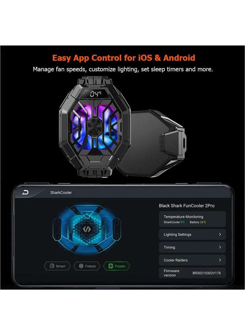 BlackShark Phone Cooler, Black Shark Cell Phone Coolers Semiconductor with RGB&Time Display for iPhone Cooler for Gaming & Video Streaming & VLOG Mobile Cooling Fan for iPhone&Android Phone Black - 2Pro (Wired)  - Image 4