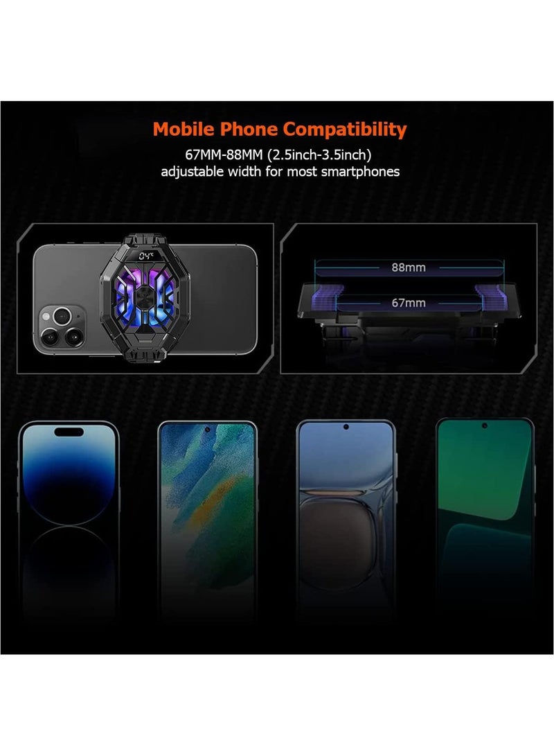 Phone Cooler, Black Shark Cell Phone Coolers Semiconductor with RGB&Time Display for iPhone Cooler for Gaming & Video Streaming & VLOG Mobile Cooling Fan for iPhone&Android Phone Black - 2Pro (Wired)