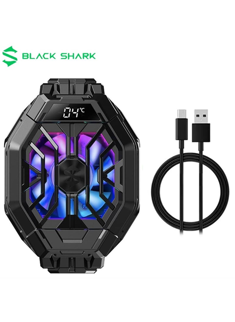 BlackShark Phone Cooler, Black Shark Cell Phone Coolers Semiconductor with RGB&Time Display for iPhone Cooler for Gaming & Video Streaming & VLOG Mobile Cooling Fan for iPhone&Android Phone Black - 2Pro (Wired)  - Image 1