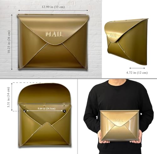 NACH Wall Mount Mailboxes for Outside, 12.5 x 5 x 10 inch Antique Brass Wall Mailboxes for Outside, Waterproof Mailboxes for Outside - Envelope Mailbox - Image 4