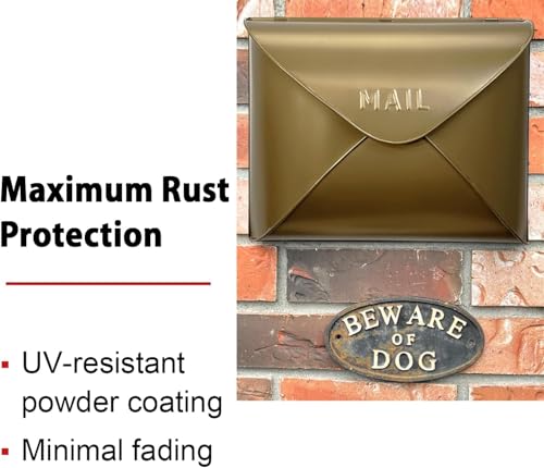 NACH Wall Mount Mailboxes for Outside, 12.5 x 5 x 10 inch Antique Brass Wall Mailboxes for Outside, Waterproof Mailboxes for Outside - Envelope Mailbox - Image 5