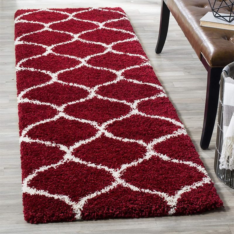 Tranquil Polyester Fluffy Fur Rug Shaggy Modern Carpet for Living Room, Bedroom, Guest Room, Kids Room (1.5x4 Feet, Red Ivory) - Image 1