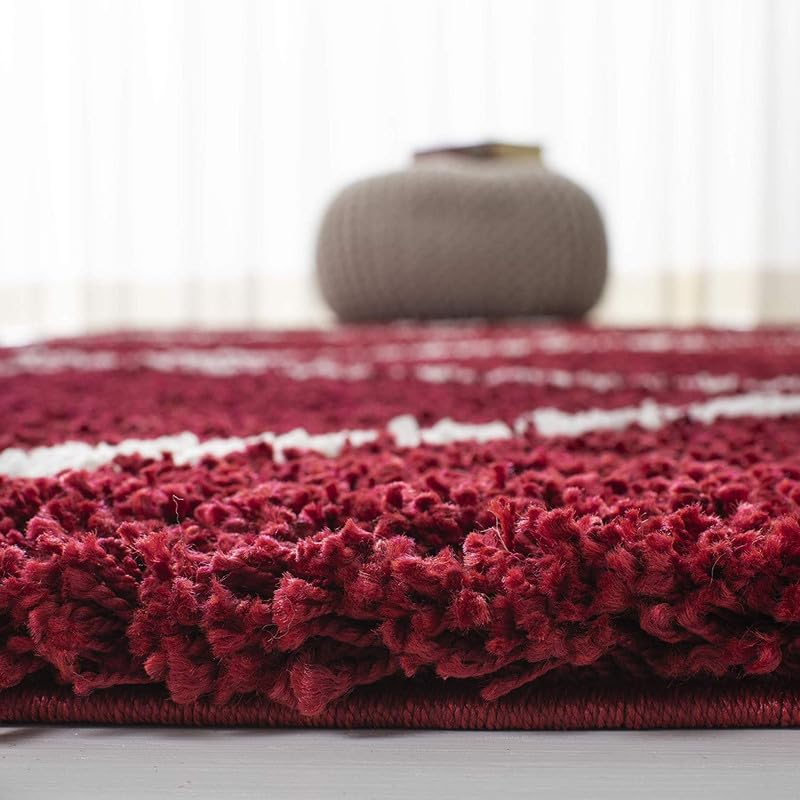 Tranquil Polyester Fluffy Fur Rug Shaggy Modern Carpet for Living Room, Bedroom, Guest Room, Kids Room (1.5x4 Feet, Red Ivory) - Image 3