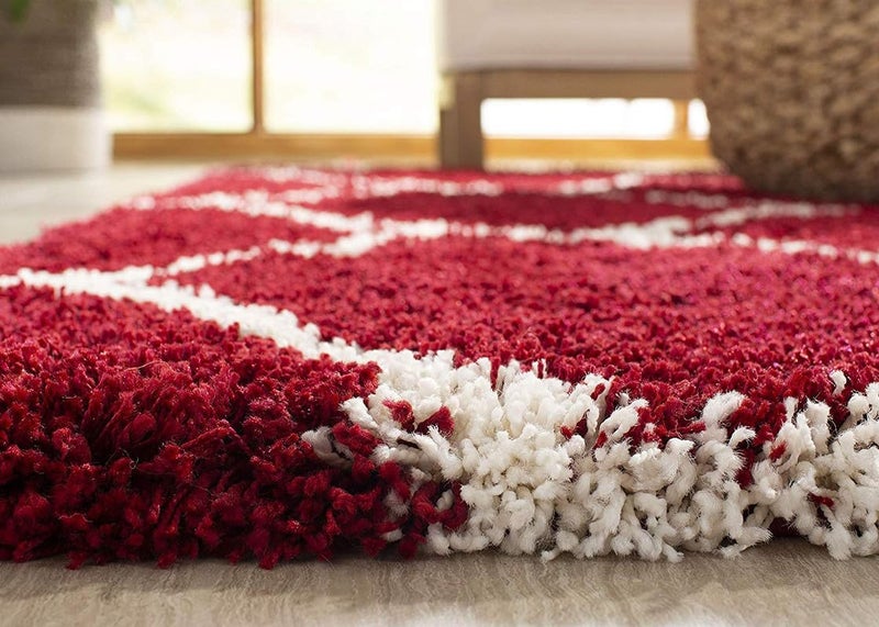 Tranquil Polyester Fluffy Fur Rug Shaggy Modern Carpet for Living Room, Bedroom, Guest Room, Kids Room (1.5x4 Feet, Red Ivory) - Image 2