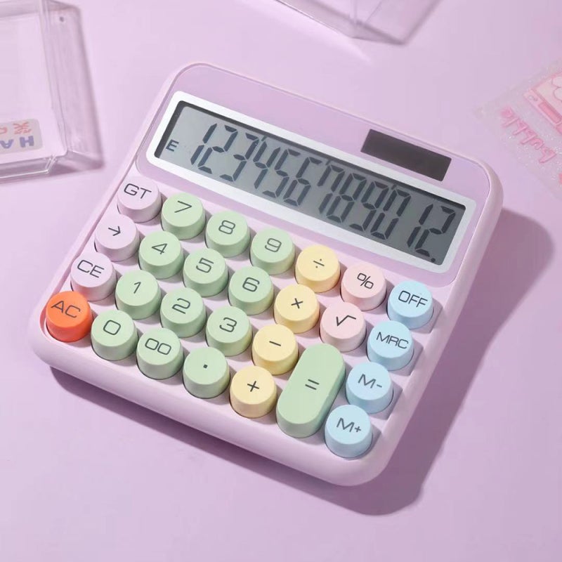 12-Digit Calculator: Purple, Large Round Keys, Mechanical Keyboard - Solar & Battery Powered, Tactile Response for Office Work, Accounting Tasks, Student Homework - Image 2