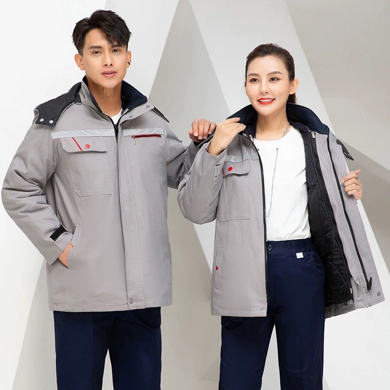 Pure Cotton Thickened Cotton-padded Jacket Coat Work Cotton-padded jacket Winter Cold-proof Detachable Tooling Three-in-one Reflective Strip Cotton-padded Jacket Grey - Image 1