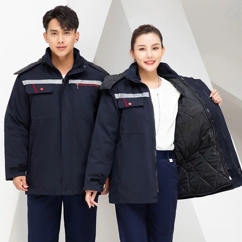 Pure Cotton Thickened Cotton-padded Jacket Coat Work Cotton-padded jacket Winter Cold-proof Detachable Tooling Three-in-one Reflective Strip Cotton-padded Jacket Grey - Image 2