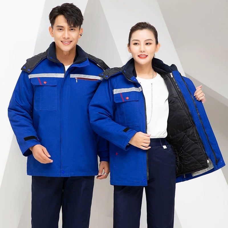 Pure Cotton Thickened Cotton-padded Jacket Coat Work Cotton-padded jacket Winter Cold-proof Detachable Tooling Three-in-one Reflective Strip Cotton-padded Jacket Grey - Image 5