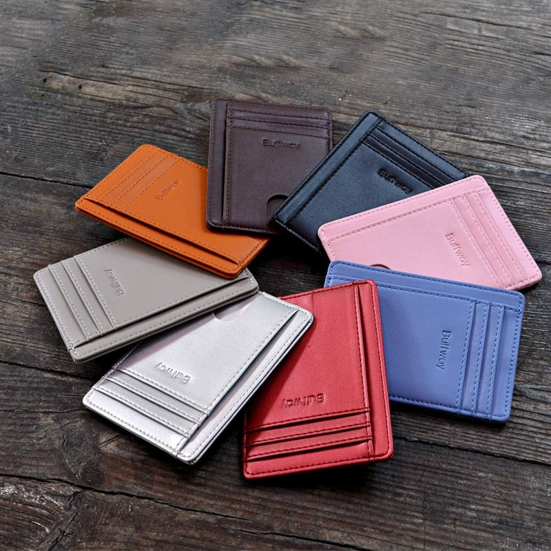 Buffway Slim Minimalist Front Pocket RFID Blocking Leather Wallets for Men and Women - Sand Black - Image 5