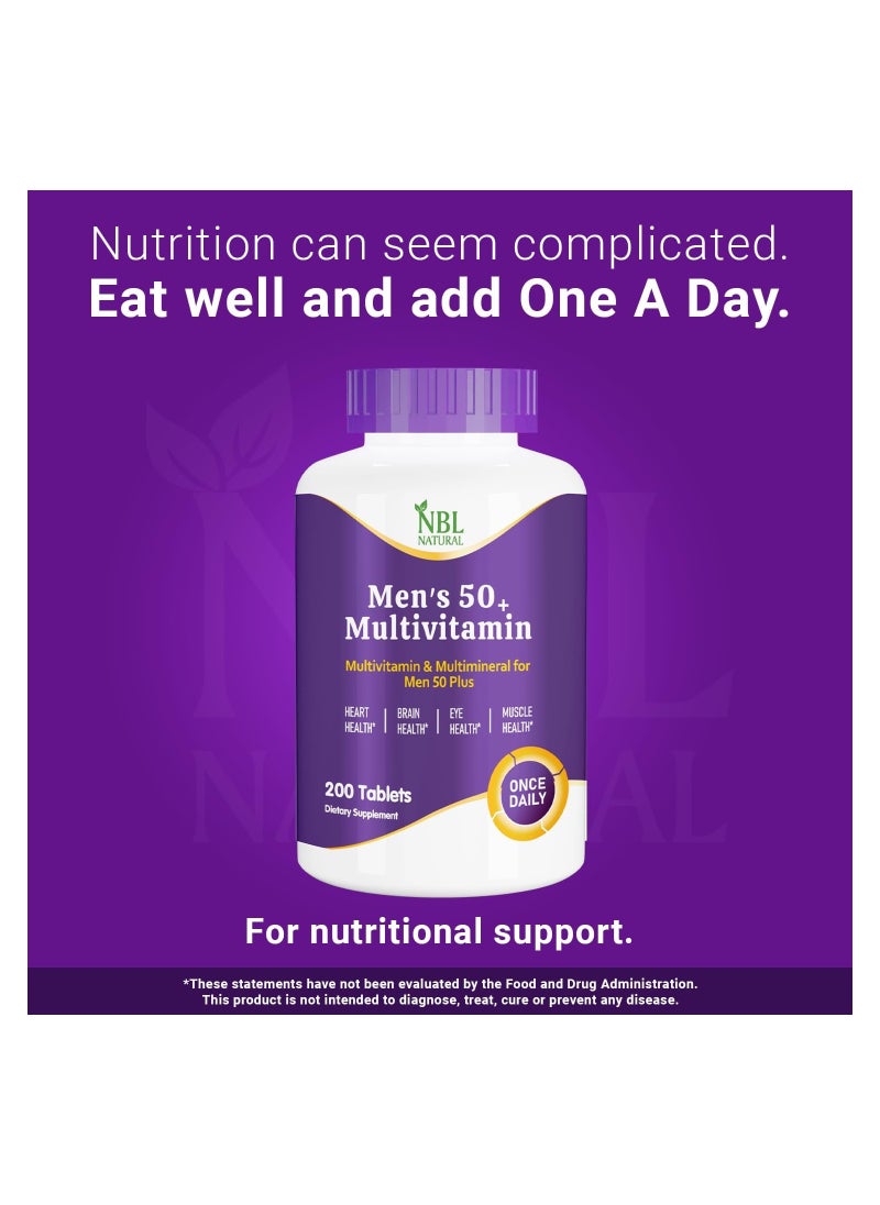 NBL Natural - NBL Natural Multivitamin for Men  over 50  years Plus, Multimineral Supplement Supports Memory and Cognition  200 Tablets - Image 1