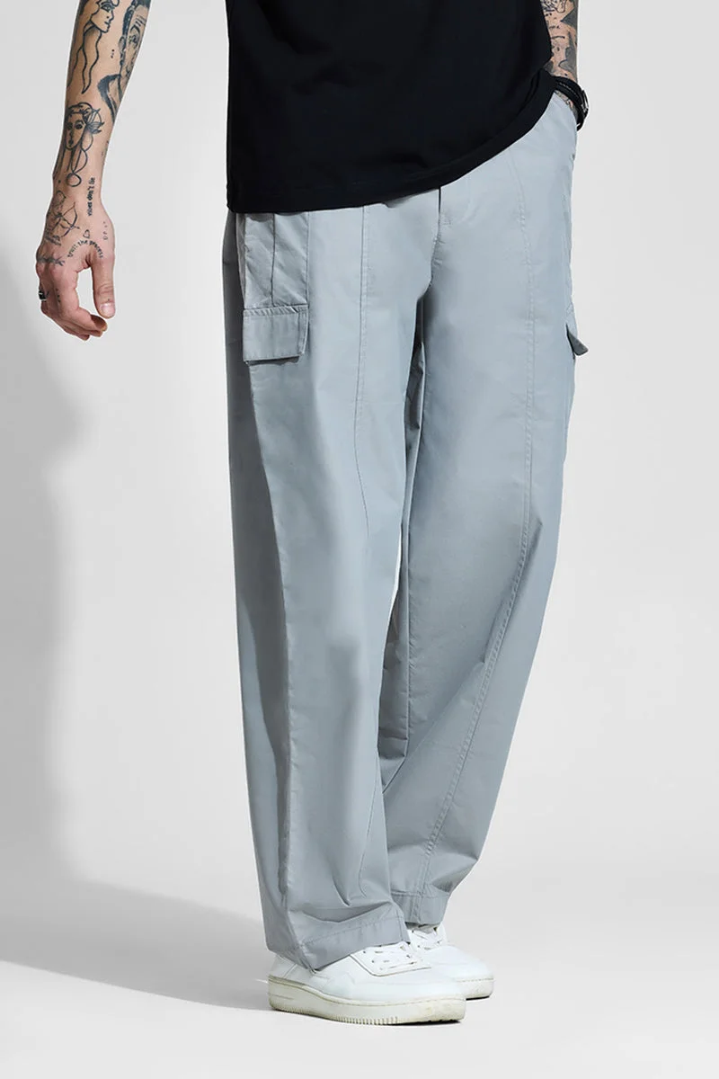 SNITCH Light Grey Solid Loose Fit Streetwear Cargo