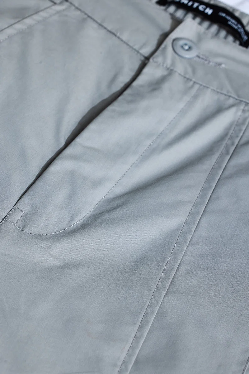 SNITCH Light Grey Solid Loose Fit Streetwear Cargo